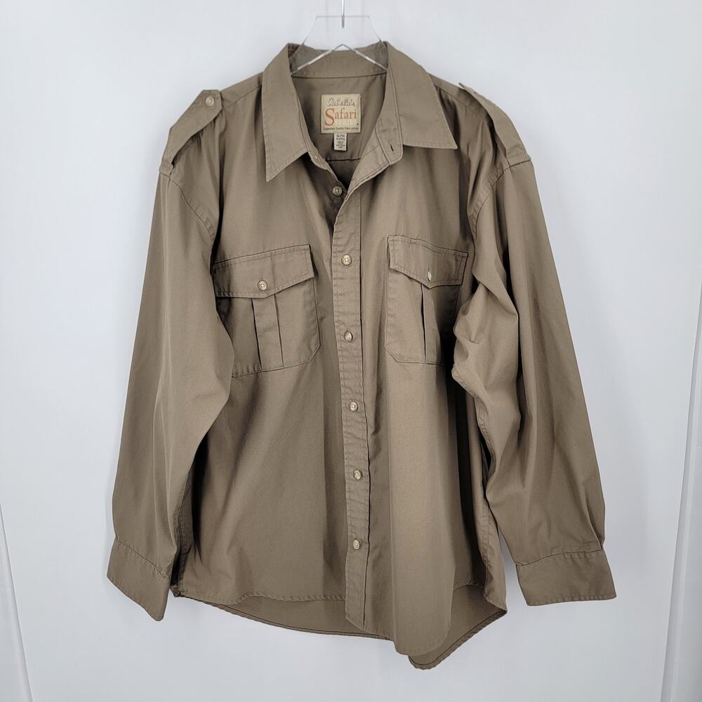 Cabelas Shirt Mens XL Tan Khaki Safari Series Button Up Pockets Outdoor